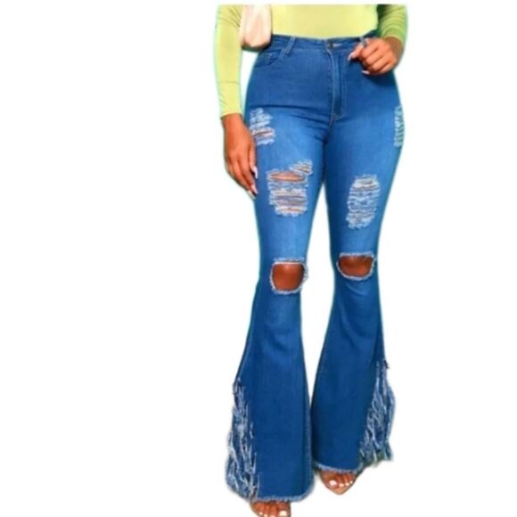 Fringed flare distressed bell bottoms sz X-large - Picture 1 of 7